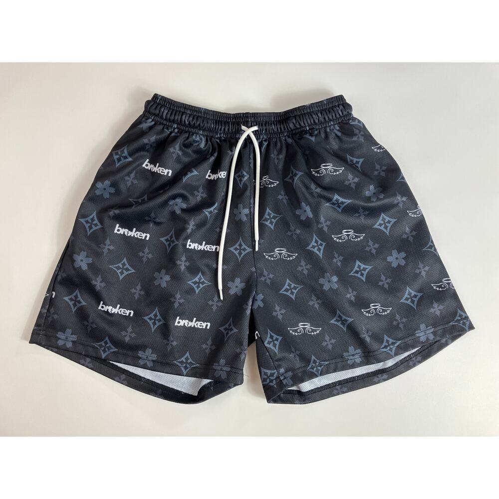 Blessed Men S Black Monogram Athletic Shorts All Over Print Drawstring